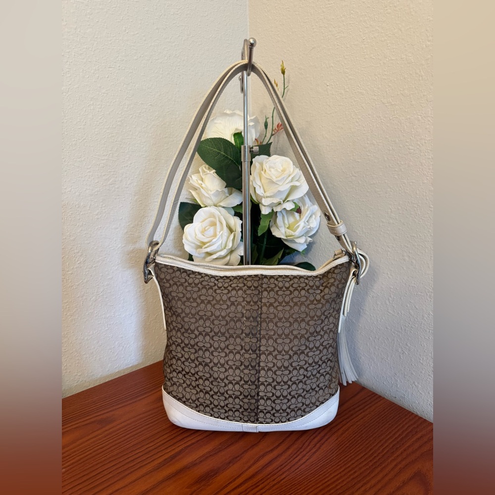 Coach Brown and White Signature Shoulder Bag